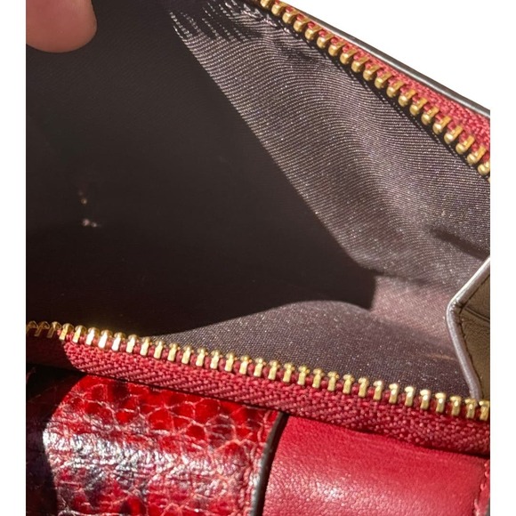 Coach Small Leather Trifold Wallet  Snake Skin Embossed Detail
 Color Cherry EUC - Picture 6 of 6